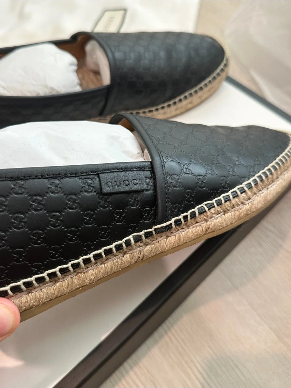 Gucci Men’s Black Leather Espadrille Slip-On
